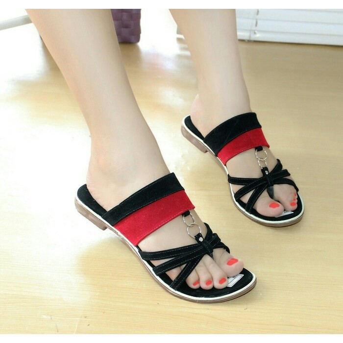  Sandal  Wanita  Jepit  Joya SDL93 Hitam  Merah