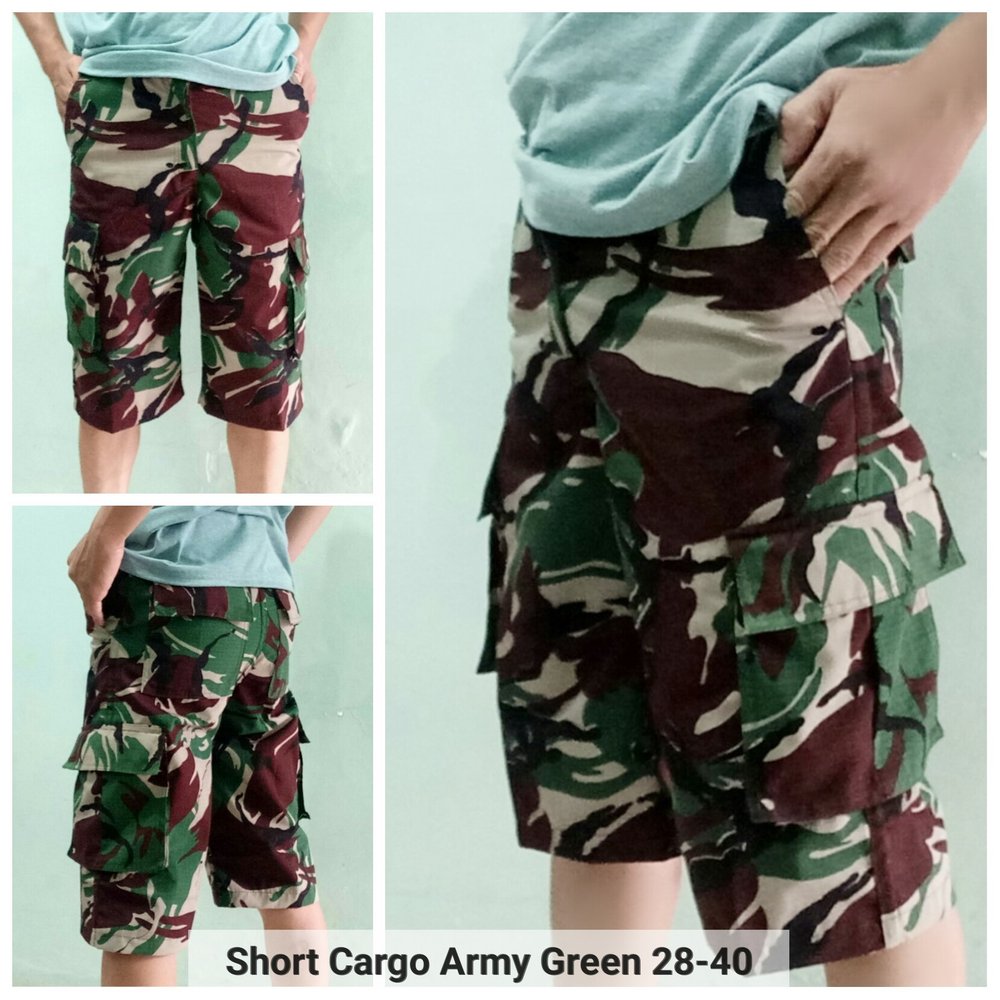  Celana  Cargo  Pendek Loreng Army Hijau 